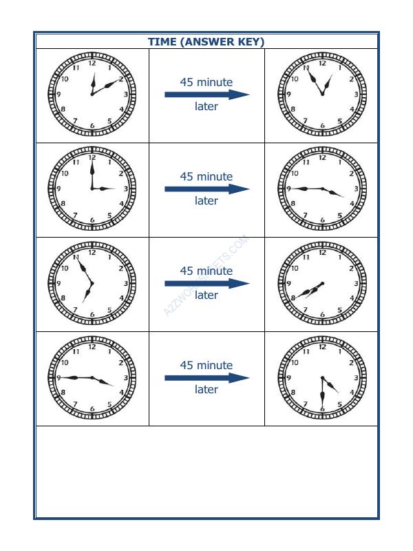 A2ZWorksheets:Maths-Measurement-Telling Time - 45 Minutes Interval (Draw The Clock) - 33