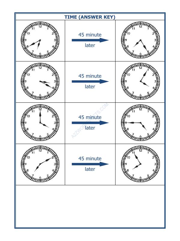 A2ZWorksheets:Maths-Measurement-Telling Time - 45 Minutes Interval (Draw The Clock) - 34
