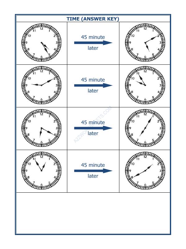 A2ZWorksheets:Maths-Measurement-Telling Time - 45 Minutes Interval (Draw The Clock) - 38