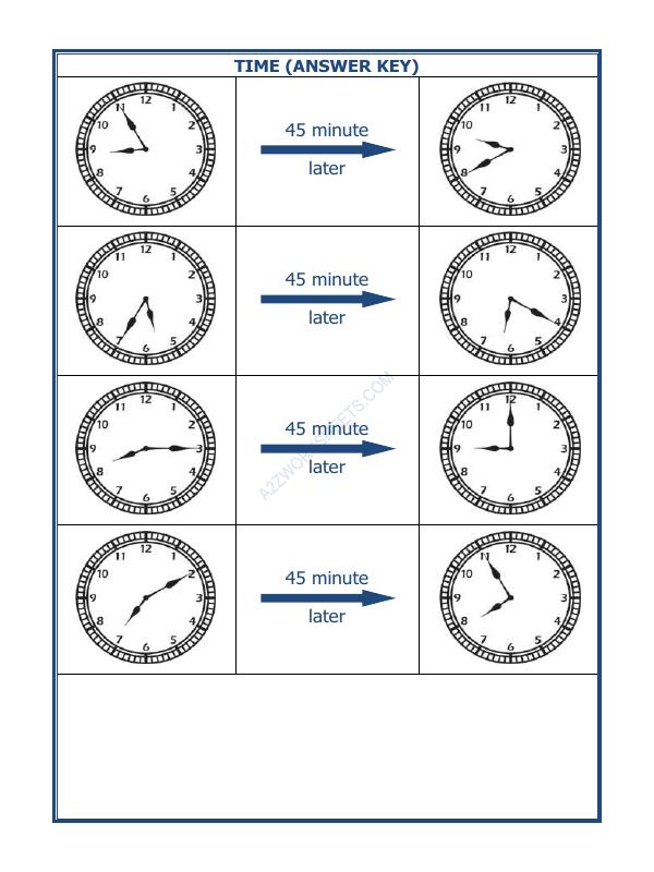 A2ZWorksheets:Maths-Measurement-Telling Time - 45 Minutes Interval (Draw The Clock) - 39