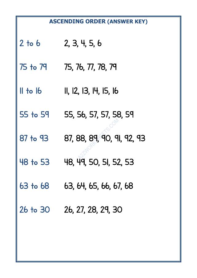 A2ZWorksheets:Maths-Numbers-Ascending Order - 02