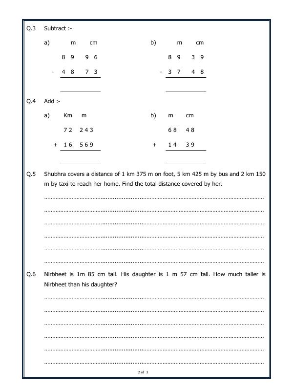 A2ZWorksheets:Maths-Measurement-Measurement Of Length