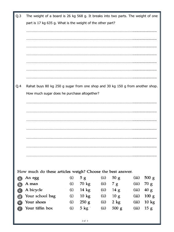 A2ZWorksheets:Maths-Measurement-Measurement Of Mass