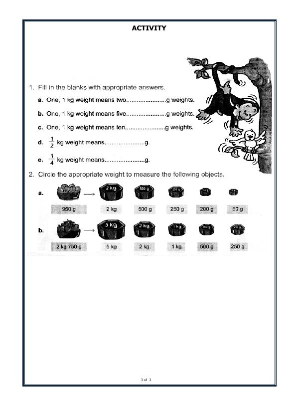 A2ZWorksheets:Maths-Measurement-Measurement Of Mass