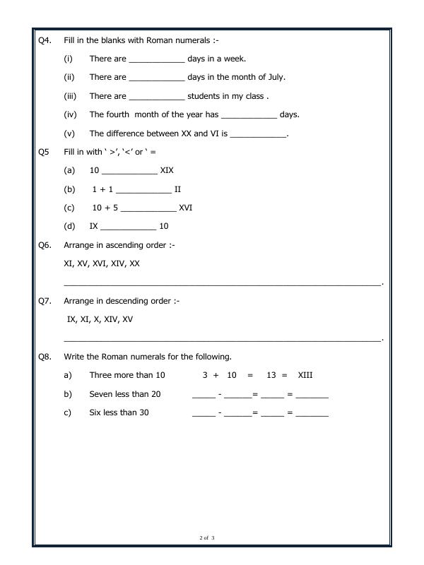 A2ZWorksheets:Maths-Numbers-Roman Numerals