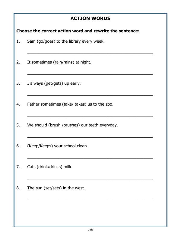 A2ZWorksheets:English-Grammar-Action Words
