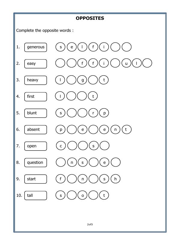 A2ZWorksheets:English-Grammar-Opposites