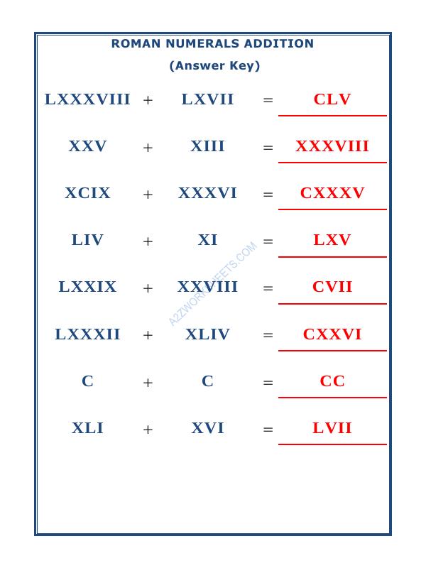 A2ZWorksheets:Maths-Numbers-Roman Numerals - 11