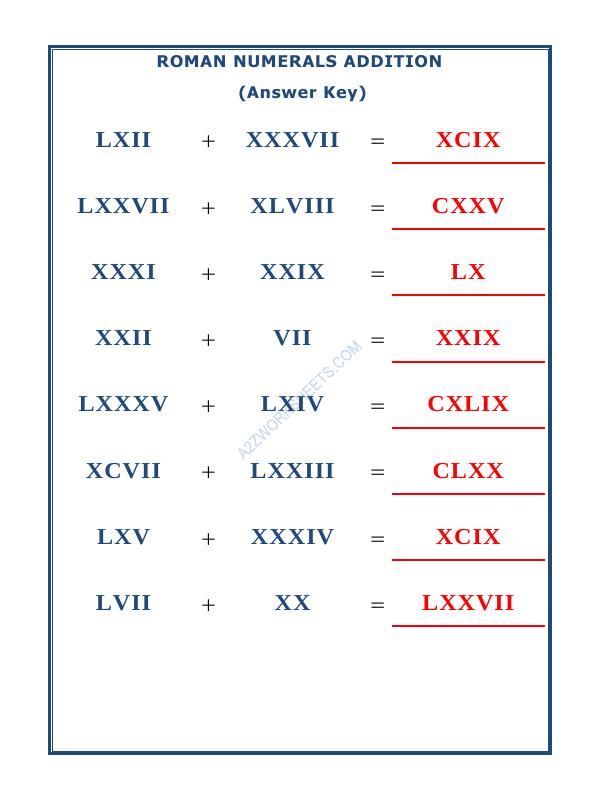 A2ZWorksheets:Maths-Numbers-Roman Numerals - 12