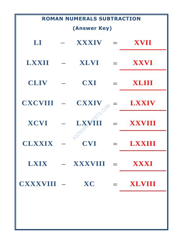 A2ZWorksheets:Maths-Numbers-Roman Numerals - 16