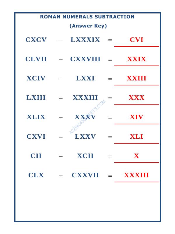 A2ZWorksheets:Maths-Numbers-Roman Numerals - 17