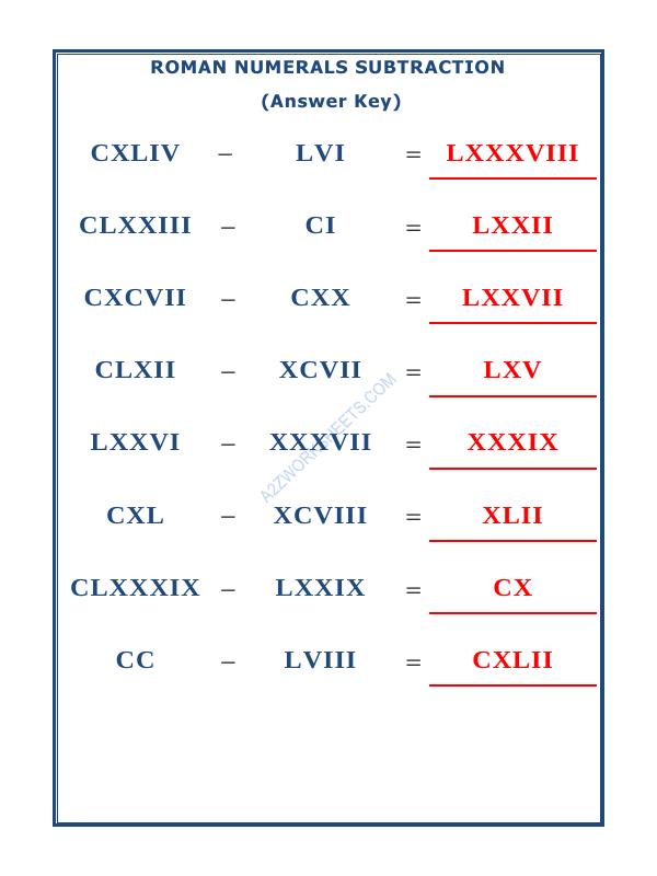 A2ZWorksheets:Maths-Numbers-Roman Numerals - 19