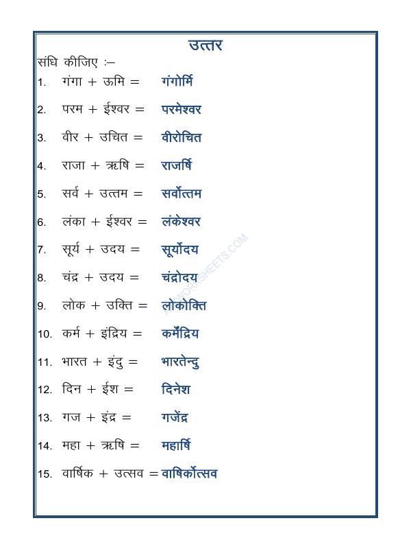 A2ZWorksheets:Language-Hindi-Hindi Vyakaran - Swar Sandhi-01