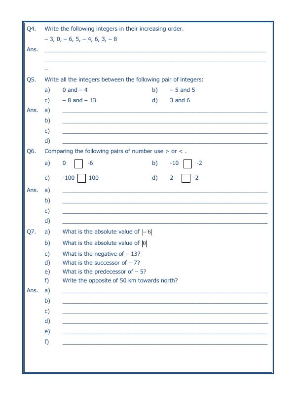 A2ZWorksheets:Maths-Integers-Integers - 02