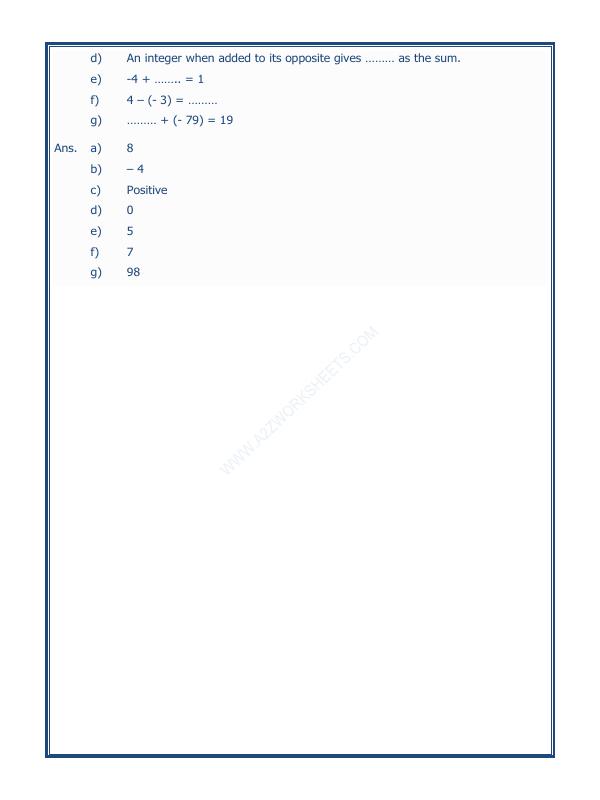 A2ZWorksheets:Maths-Integers-Integers - 02