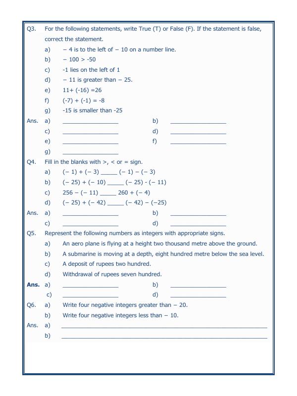 A2ZWorksheets:Maths-Integers-Integers - 03