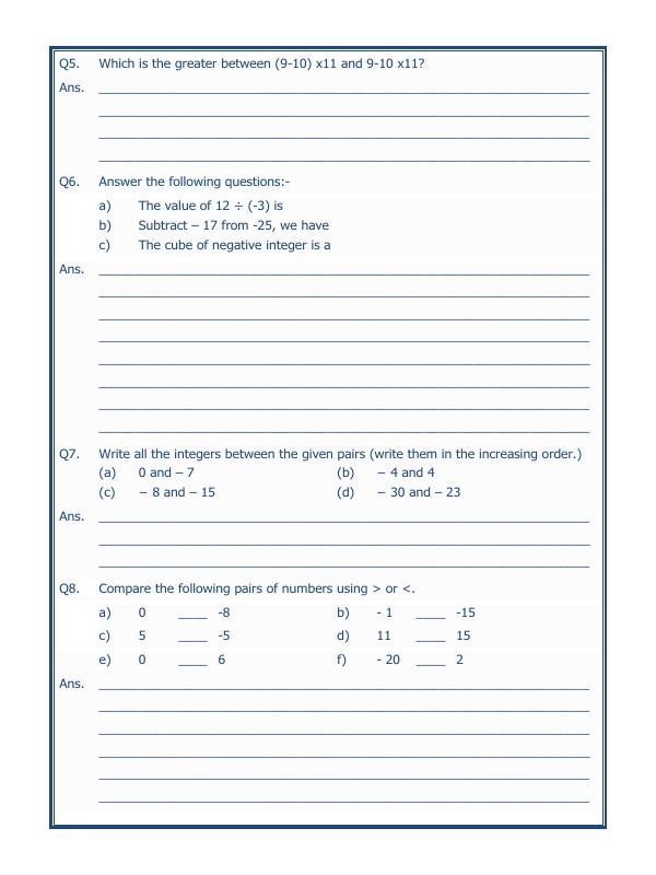 A2ZWorksheets:Maths-Integers-Integers - 04