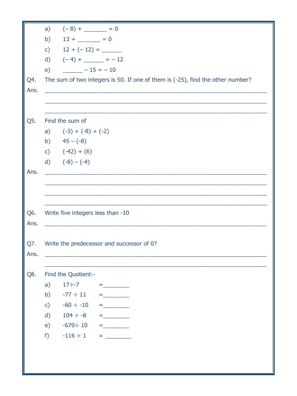 A2ZWorksheets:Maths-Integers-Integers - 05