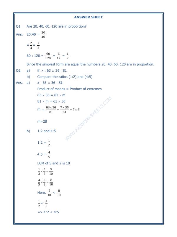 A2ZWorksheets:Maths-Measurement-Ratio Proportion And Unitary Method-02