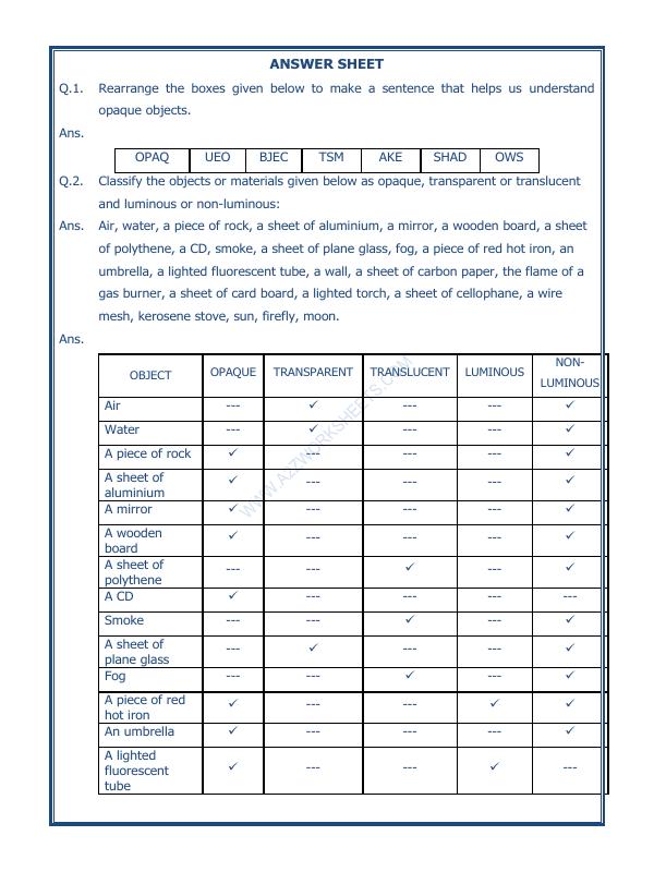A2ZWorksheets:Science-Light,Shadows And Reflection-Light Shadows And Reflection-01