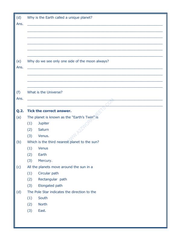 A2ZWorksheets:General Awareness-Solar System and Our Universe-The Earth In The Solar System-01