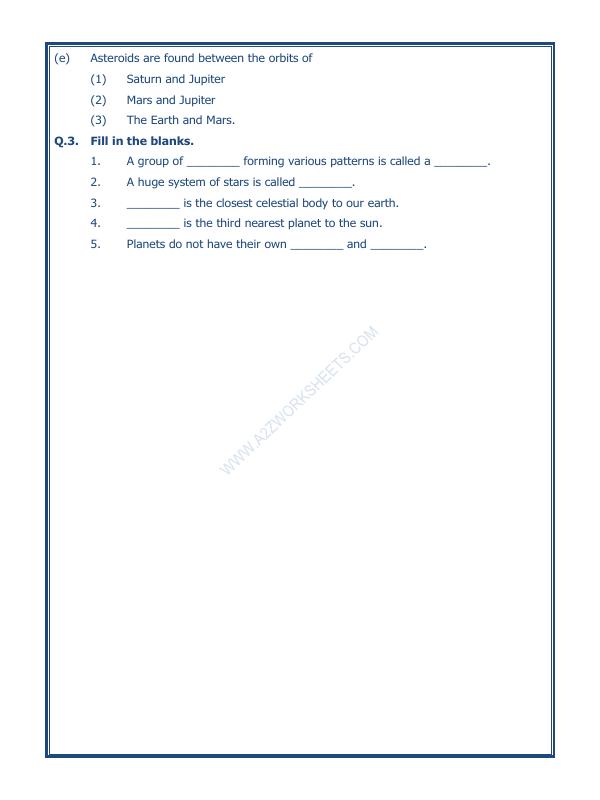 A2ZWorksheets:General Awareness-Solar System and Our Universe-The Earth In The Solar System-01