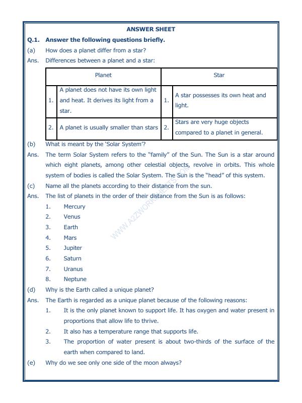 A2ZWorksheets:General Awareness-Solar System and Our Universe-The Earth In The Solar System-01