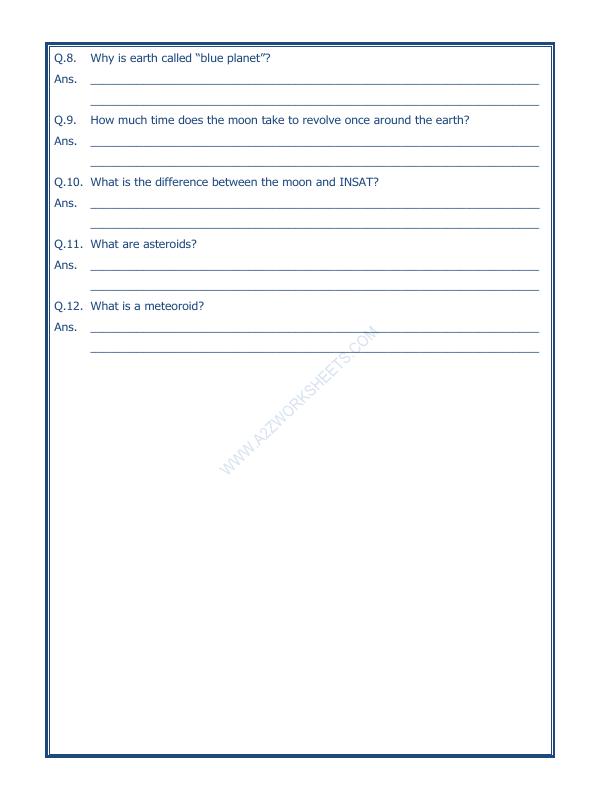 A2ZWorksheets:General Awareness-Solar System and Our Universe-The Earth In The Solar System-02