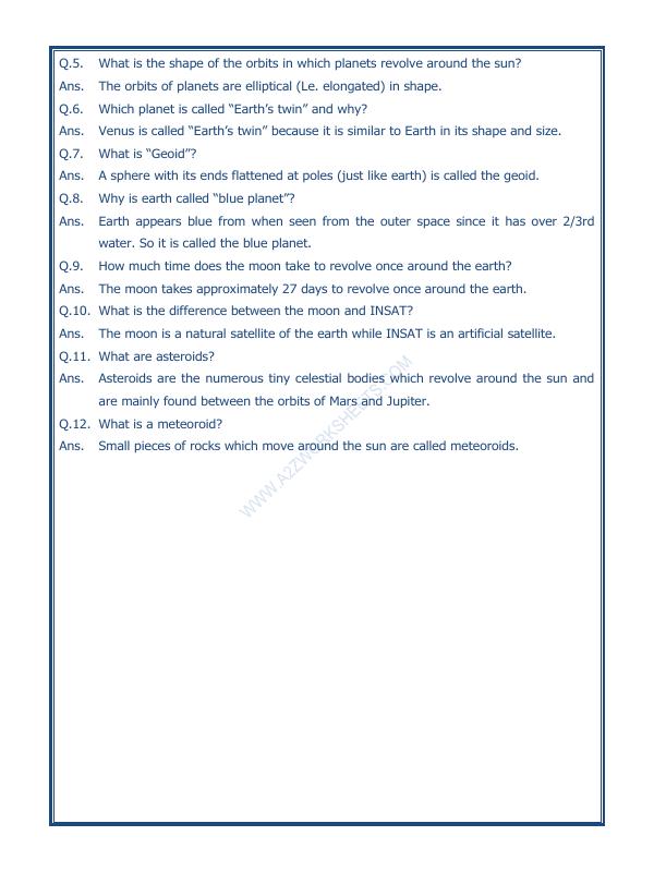 A2ZWorksheets:General Awareness-Solar System and Our Universe-The Earth In The Solar System-02