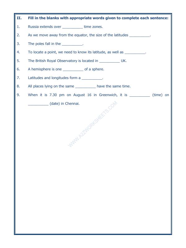 A2ZWorksheets:General Awareness-Maps and Directions-Globe Latitudes And Longitudes-02