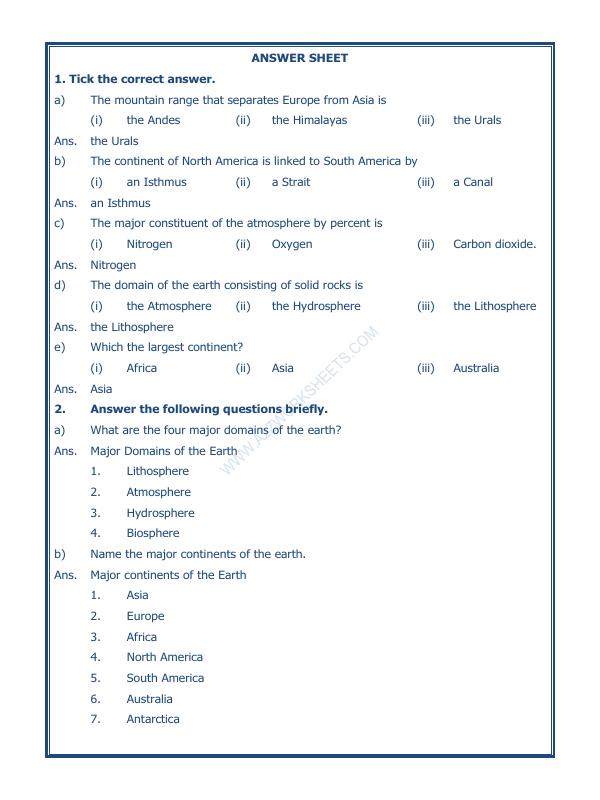 A2ZWorksheets:General Awareness-Solar System and Our Universe-Major Domains Of The Earth-01