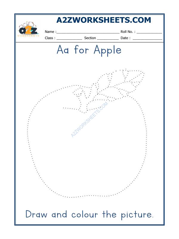 A2Zworksheets:Worksheet of A For Apple Colouring Sheets-Recognition-English