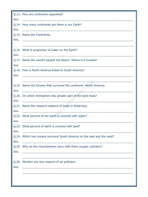 A2ZWorksheets:General Awareness-Solar System and Our Universe-Major Domains Of The Earth-04