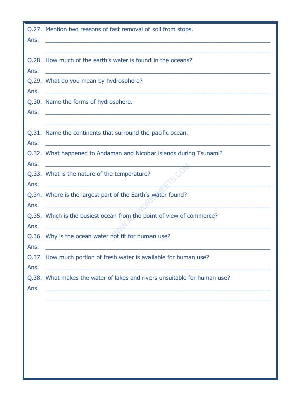 A2ZWorksheets:General Awareness-Solar System and Our Universe-Major Domains Of The Earth-04