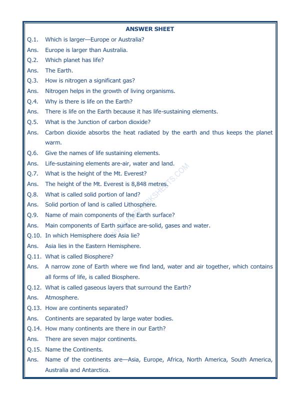 A2ZWorksheets:General Awareness-Solar System and Our Universe-Major Domains Of The Earth-04
