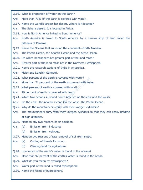 A2ZWorksheets:General Awareness-Solar System and Our Universe-Major Domains Of The Earth-04
