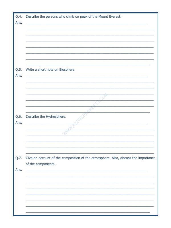 A2ZWorksheets:General Awareness-Solar System and Our Universe-Major Domains Of The Earth-05