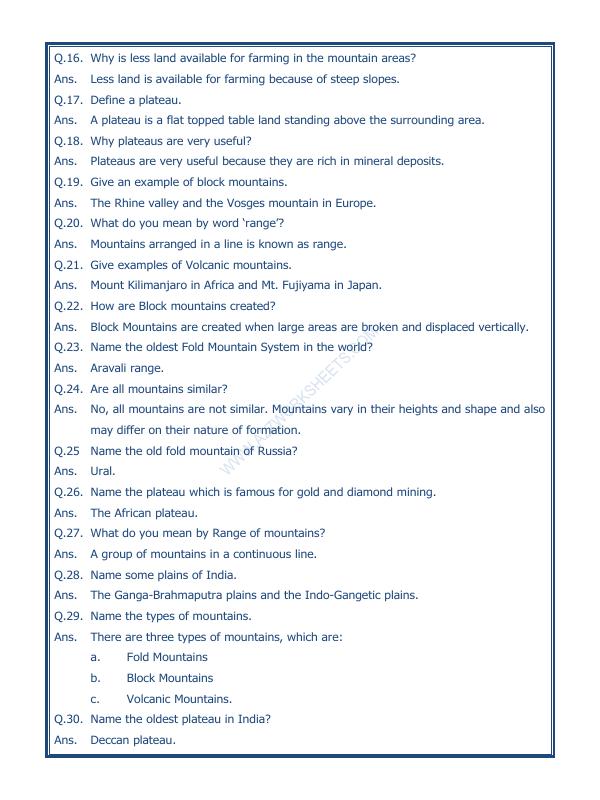A2ZWorksheets:General Awareness-Geographical Features-Major Landforms Of The Earth-03