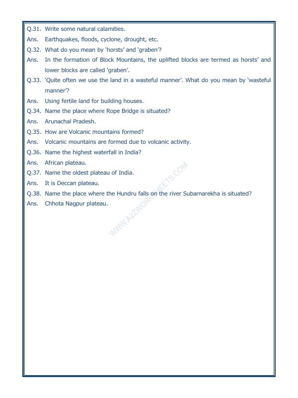 A2ZWorksheets:General Awareness-Geographical Features-Major Landforms Of The Earth-03