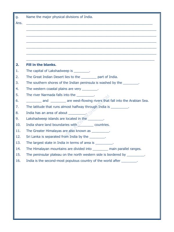 A2ZWorksheets:General Awareness-India and Its Neighbouring Countries-Our Country India-01