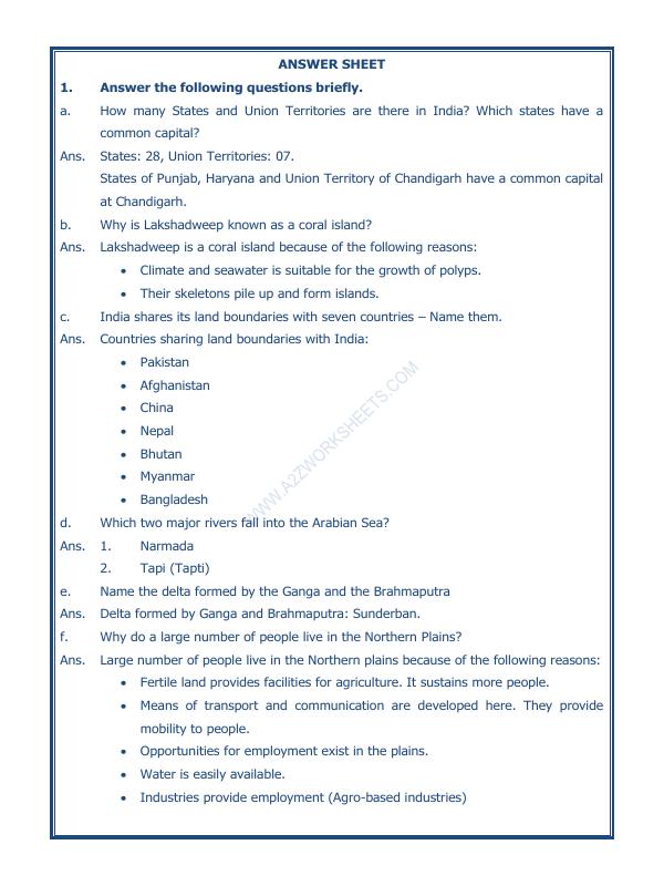 A2ZWorksheets:General Awareness-India and Its Neighbouring Countries-Our Country India-01