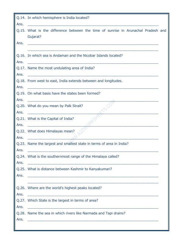 A2ZWorksheets:General Awareness-India and Its Neighbouring Countries-Our Country India-03