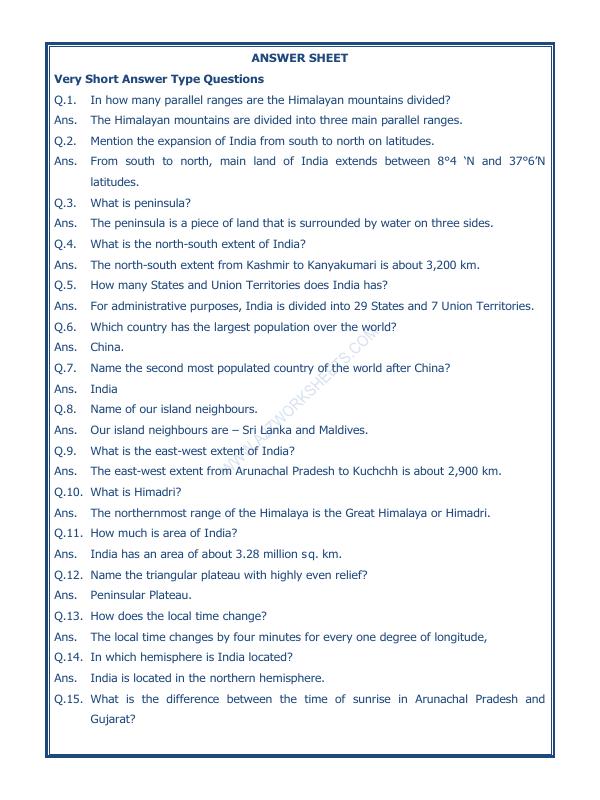 A2ZWorksheets:General Awareness-India and Its Neighbouring Countries-Our Country India-03