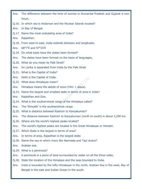 A2ZWorksheets:General Awareness-India and Its Neighbouring Countries-Our Country India-03
