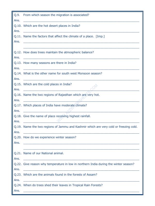 A2ZWorksheets:General Awareness-India and Its Neighbouring Countries-India Climate Vegetation And Wildlife-01