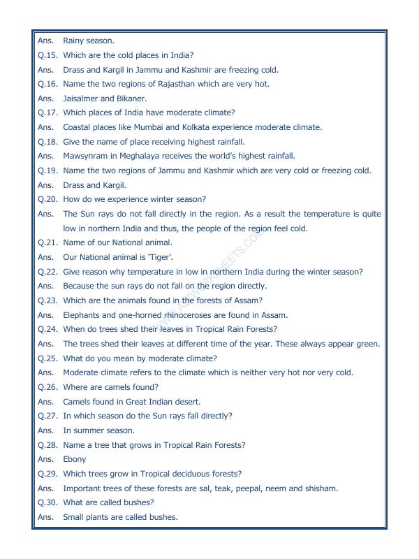 A2ZWorksheets:General Awareness-India and Its Neighbouring Countries-India Climate Vegetation And Wildlife-01