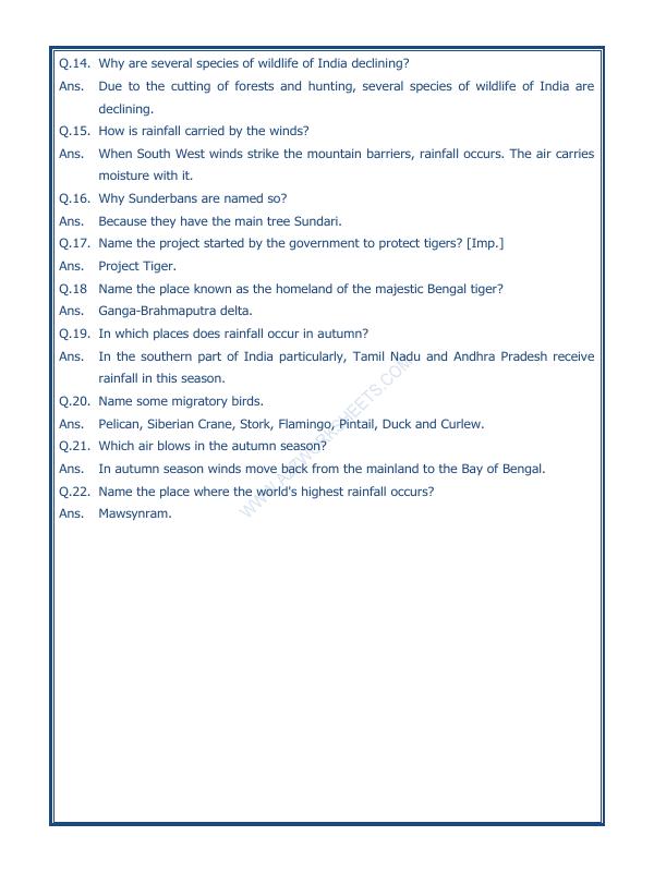 A2ZWorksheets:General Awareness-India and Its Neighbouring Countries-India Climate Vegetation And Wildlife-02