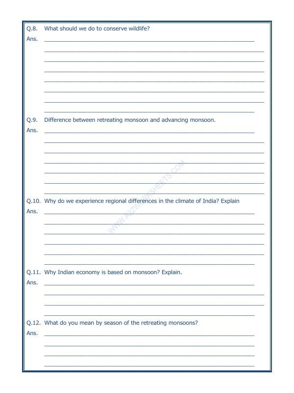 A2ZWorksheets:General Awareness-India and Its Neighbouring Countries-India Climate Vegetation And Wildlife-04