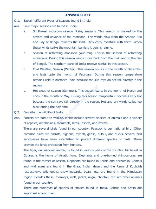 A2ZWorksheets:General Awareness-India and Its Neighbouring Countries-India Climate Vegetation And Wildlife-05