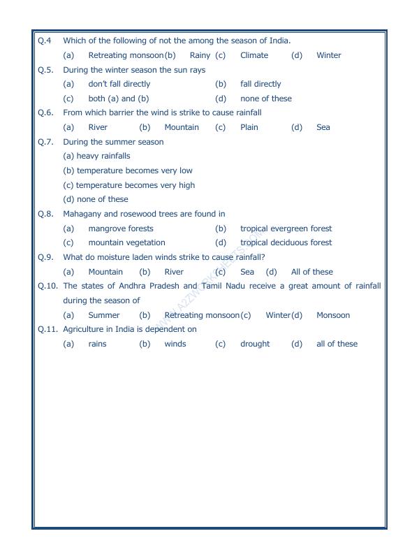 A2ZWorksheets:General Awareness-India and Its Neighbouring Countries-India Climate Vegetation And Wildlife-06